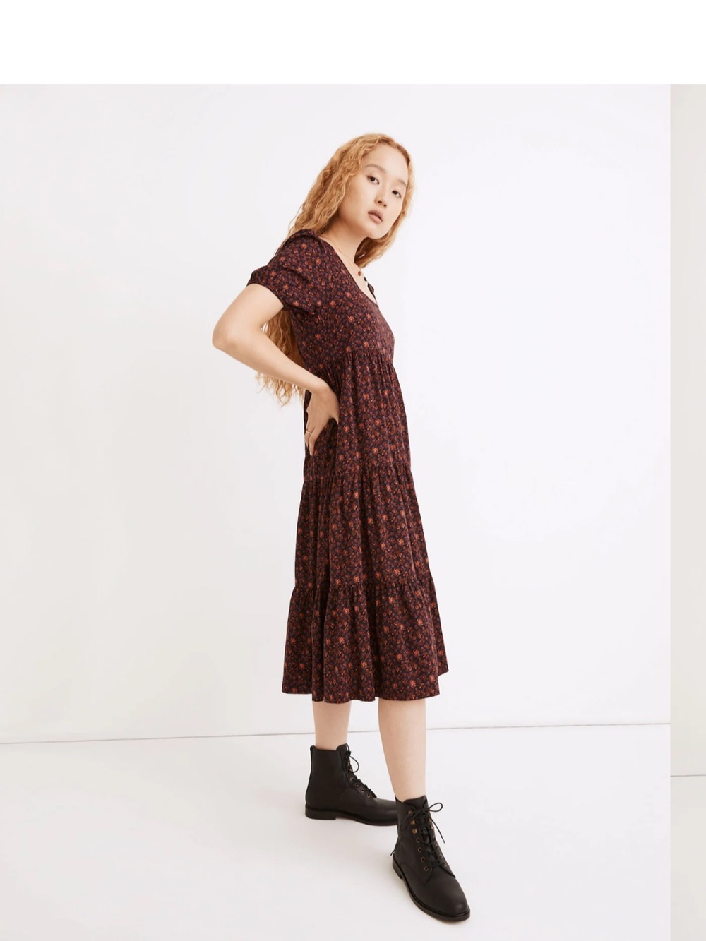 Madewell Aidy Square-Neck Tiered Midi Dress in Orchard Floral warm violet - Picture 2 of 11
